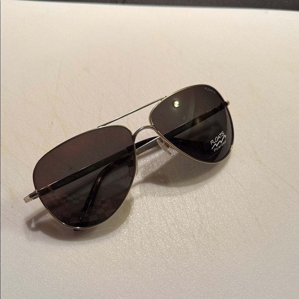 Polarized Gold Aviator Sunglasses with Dark Lenses - BRAND NEW by Floats UNISEX
